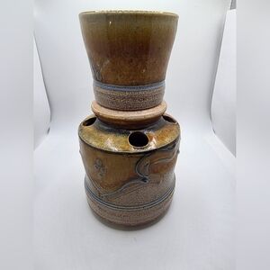 2pc Handmade Pottery Toothbrush Holder & Cup Bathroom Decor Set Signed by Artist